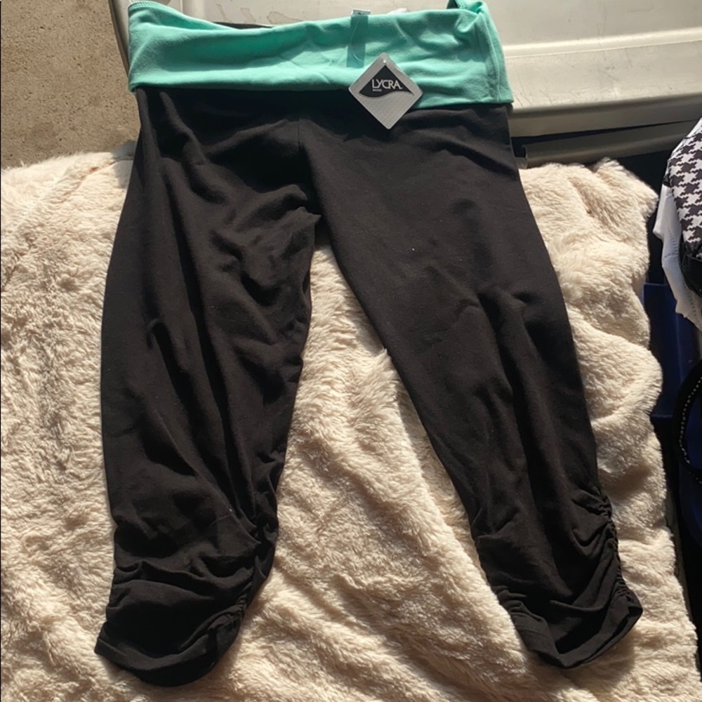 Black and teal yoga pants